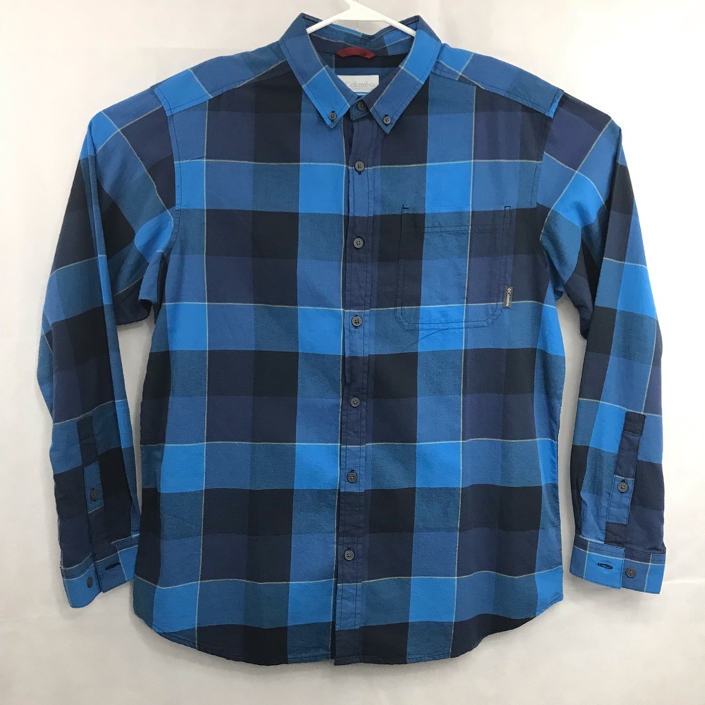 Columbia Long Sleeve Plaid Blue Black Shirt